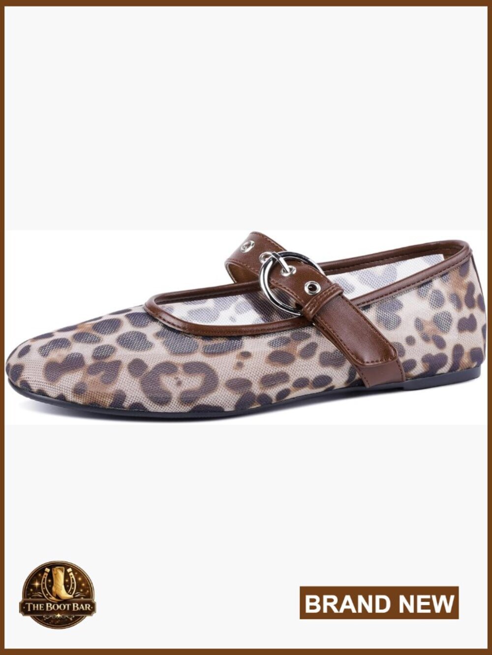 Leopard Mesh Mary Jane Ballet Flats - Round Toe Buckle Strap